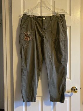 Olive Green Embroidered Cargo Pants